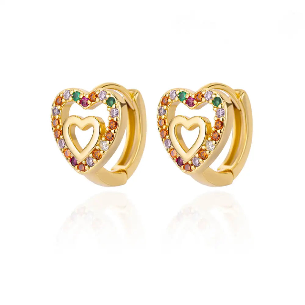 Elegant Gold Hollow Zircon Heart Earrings - Luxury Stainless Steel Jewelry Gift for Women with Free Shipping