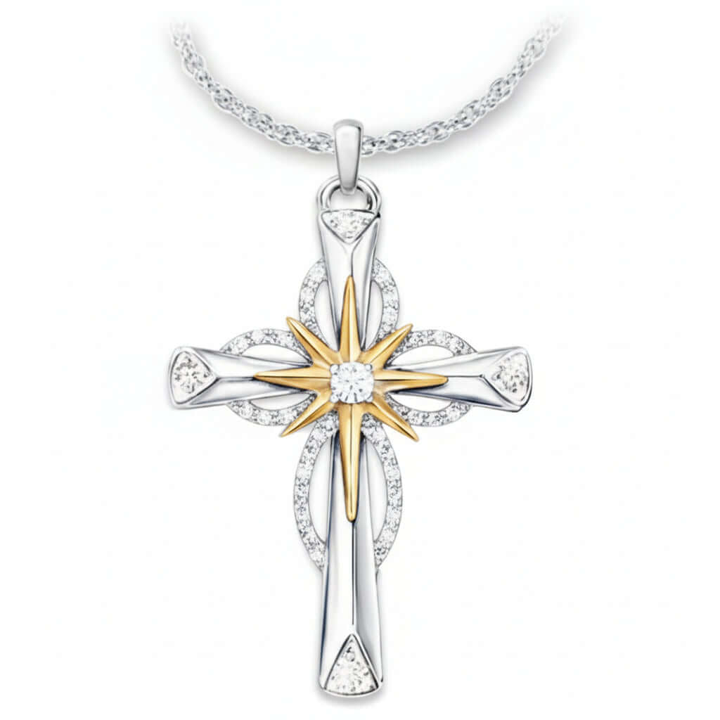 Elegant Silver Star Cross Necklace - Stunning Octagonal Pendant for Women