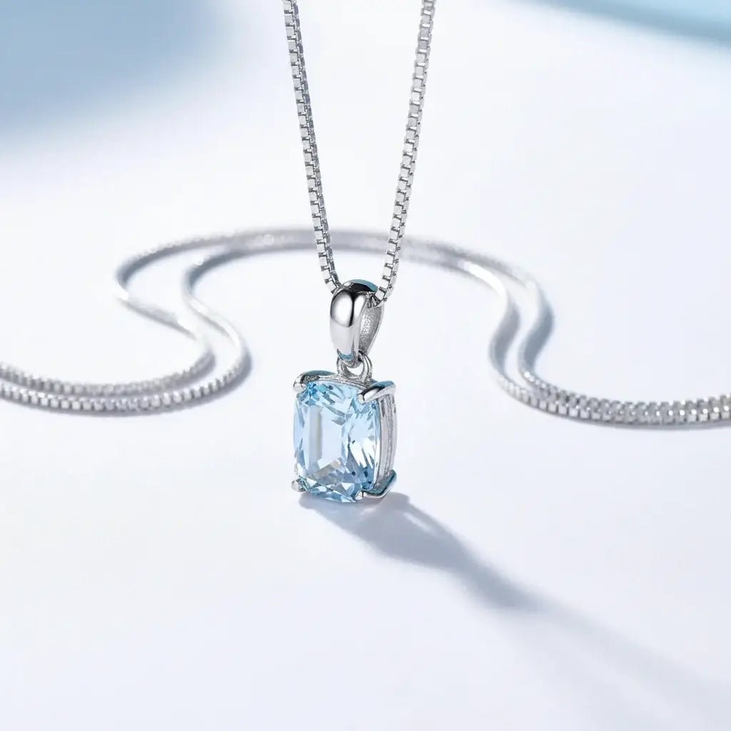 Elegant 925 Sterling Silver Blue Stone Pendant Necklace - Fine Jewelry