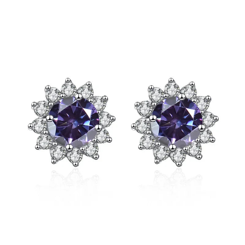 Stunning 1CT Moissanite Sunflower Stud Earrings in 925 Sterling Silver - D Color VVS1 Wedding Jewelry Gift for Her