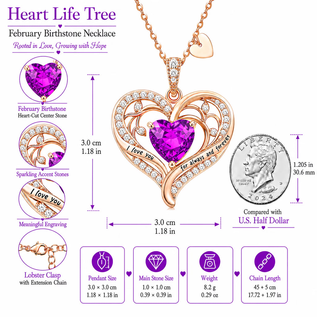 Birthstone Heart Pendant Necklace for Women, Christmas Birthday Anniversary Jewelry Gift