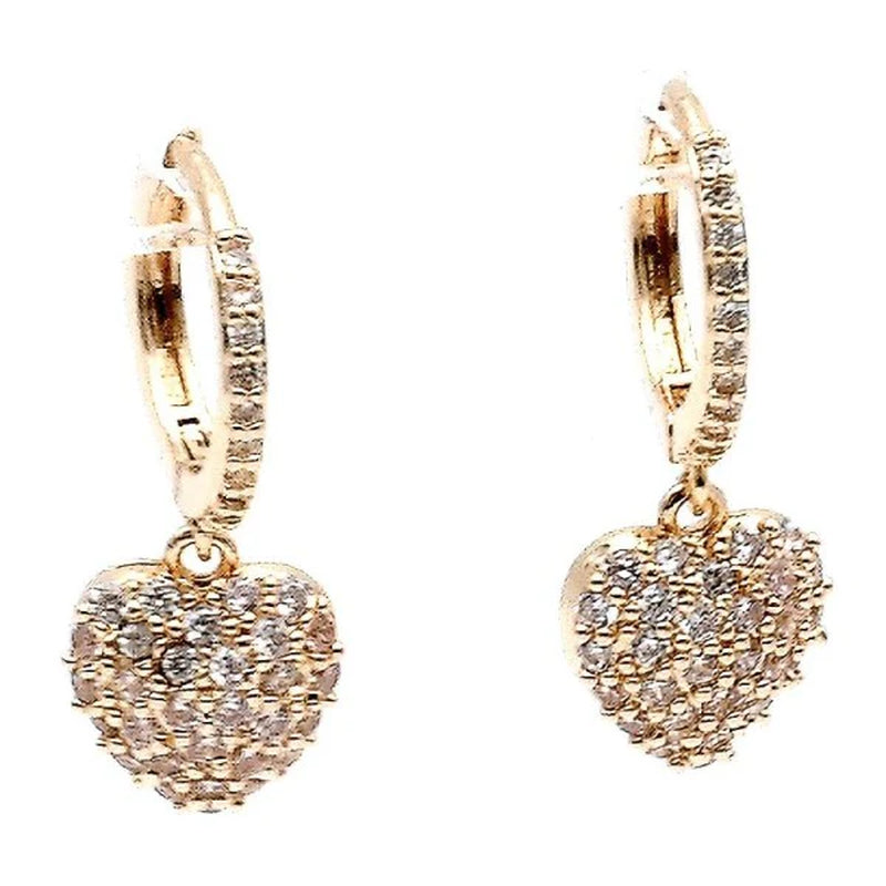 Sparkling Heart Dangle Mini Hoop Earrings with Cubic Zirconia