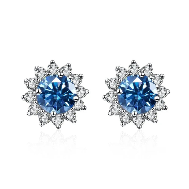 Stunning 1CT Moissanite Sunflower Stud Earrings in 925 Sterling Silver - D Color VVS1 Wedding Jewelry Gift for Her