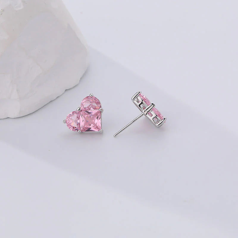 Elegant White Gold Pink Heart Earrings - A Touch of Romance