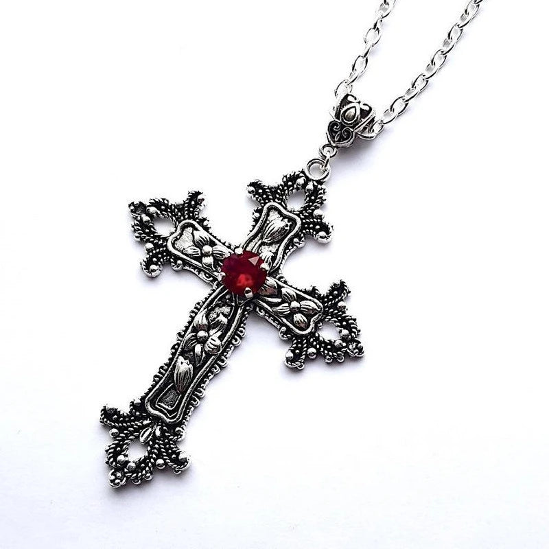 Y2K Punk Crystal Cross Pendant Necklace - Irregular Gothic Clavicle Chain for Men & Women