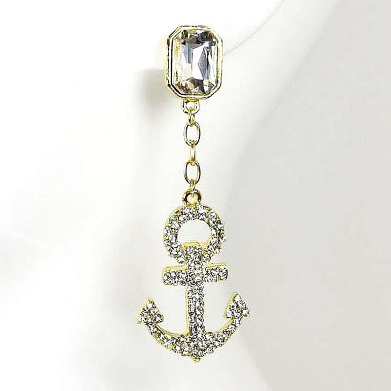 Elegant Glass Stone Dangle Earrings with Anchor Design