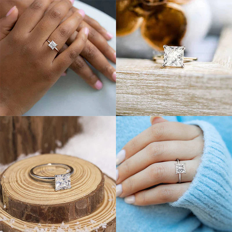 Stunning Sterling Silver Princess Cut Zircon Engagement Ring - Perfect for Your Forever Love!