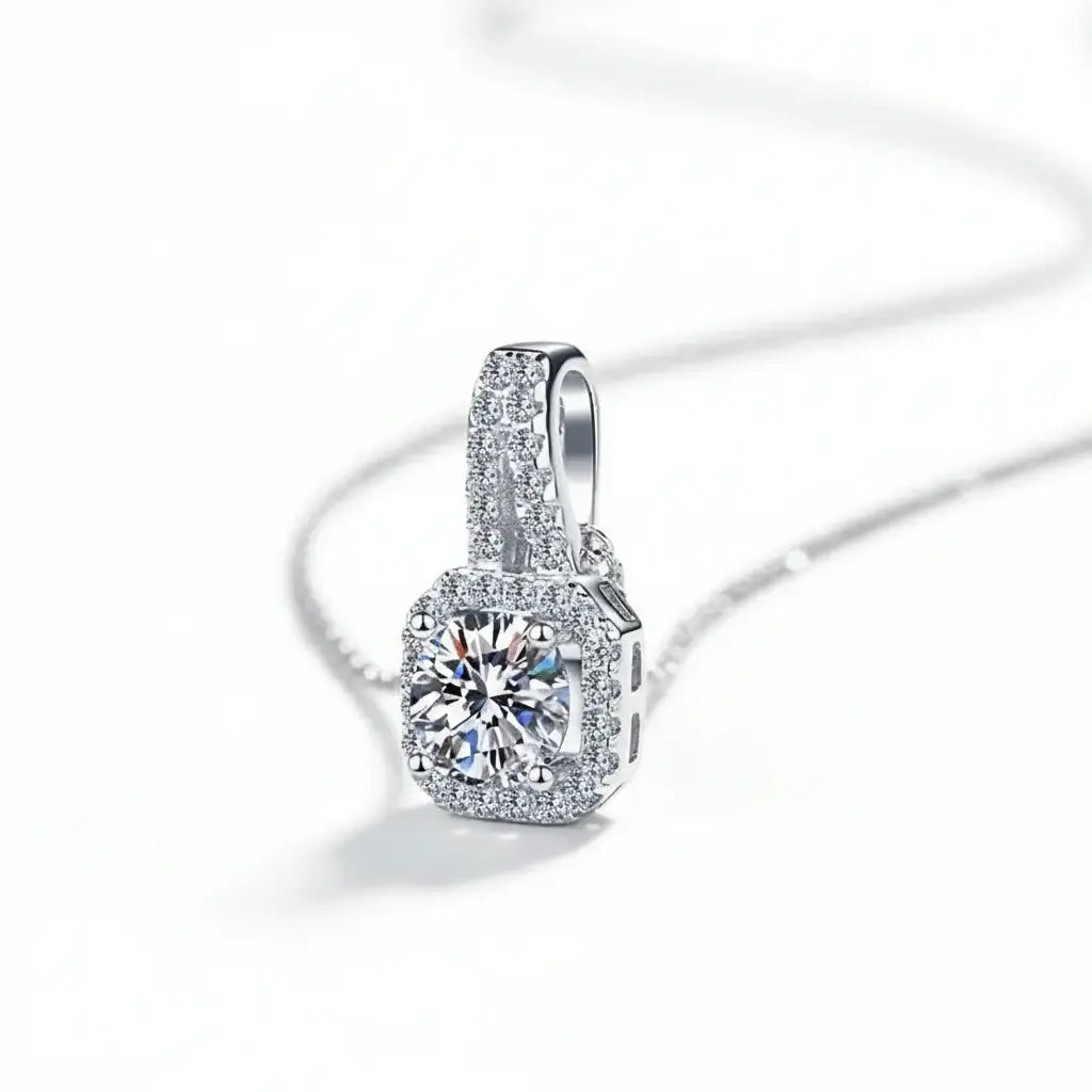Stunning Moissanite Diamond Pendant Necklace in Rhodium-Plated 925 Silver