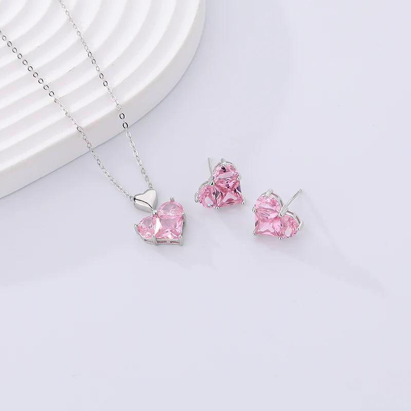 Elegant White Gold Pink Heart Earrings - A Touch of Romance