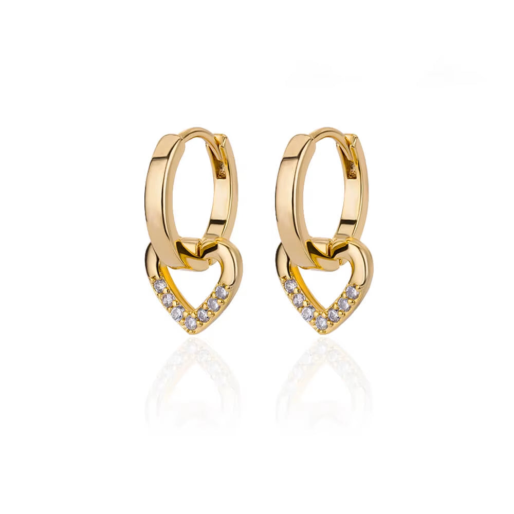 Elegant Gold Hollow Zircon Heart Earrings - Luxury Stainless Steel Jewelry Gift for Women with Free Shipping