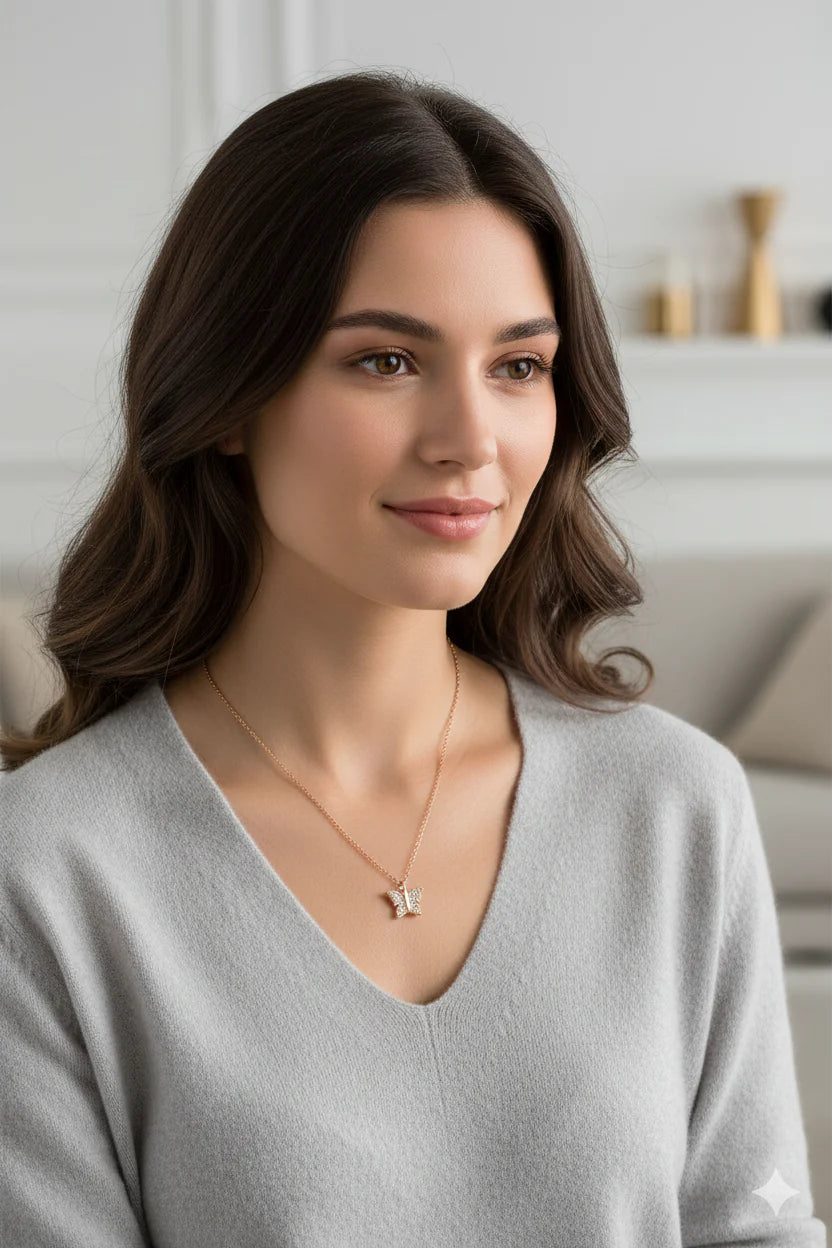 Elegant 925 Sterling Silver Rose Gold Butterfly Necklace - Dainty Pendant Jewelry Gift for Women