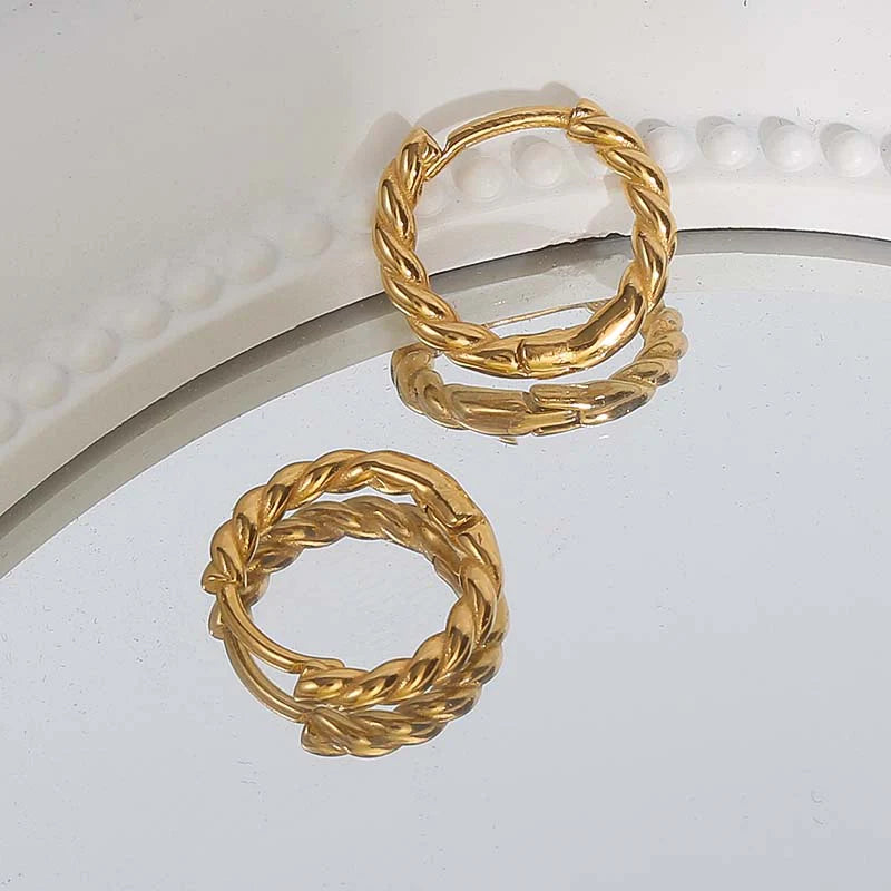 Elegant 18K Gold Plated Thin Rope Chain Hoop Earrings