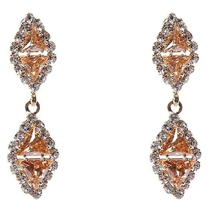 Stunning Linked Rhombus Dangle Earrings with Sparkling Rhinestones