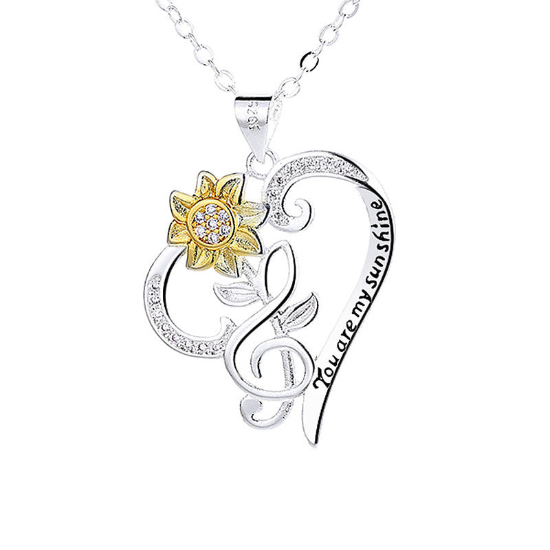 Pastoral Style Two-Color Sunflower Pendant Trend Heart Clavicle Chain
