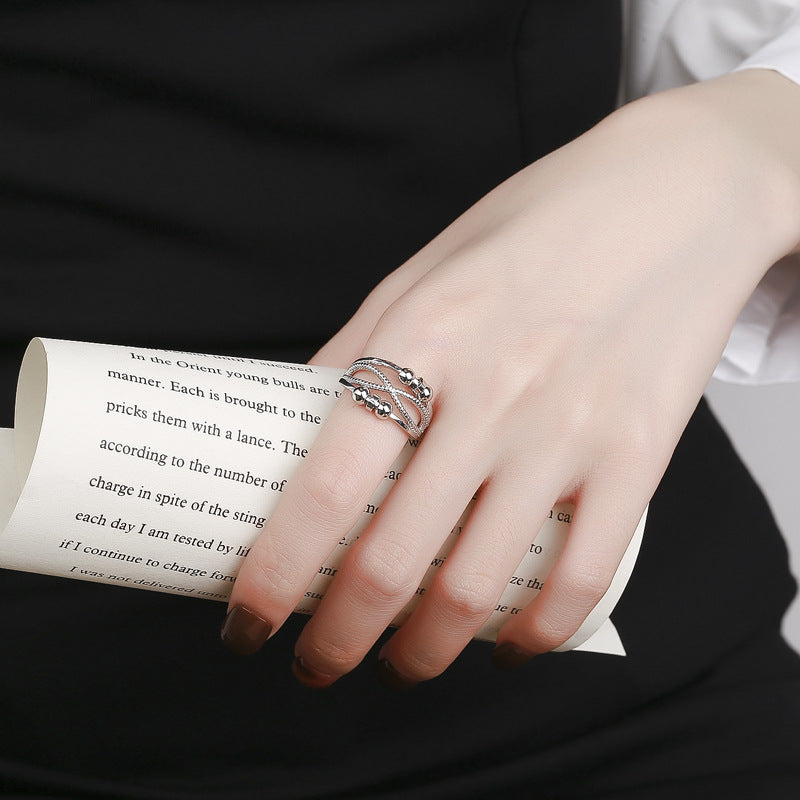 Rotatable Ring with Open Design Fashion Double-Layered Hollow Line Anxiety Relief Rings for Women