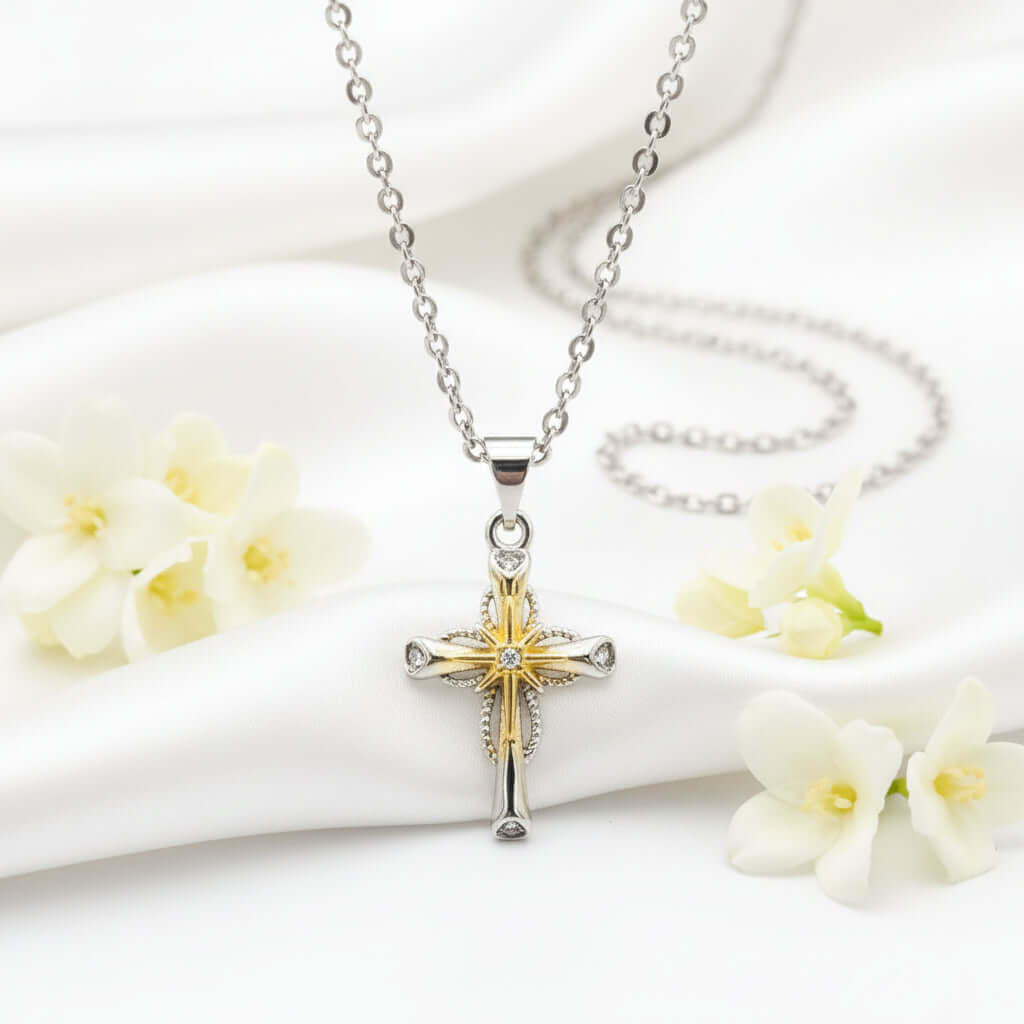 Elegant Silver Star Cross Necklace - Stunning Octagonal Pendant for Women