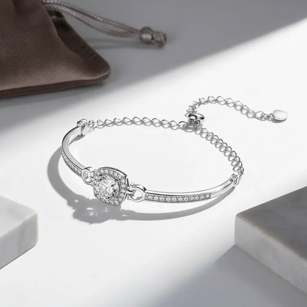 Stunning 1 Carat Moissanite Square Bag Bracelet in 925 Sterling Silver