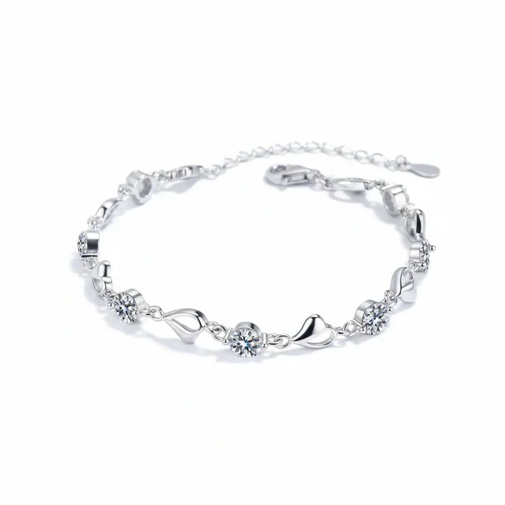 Elegant Heart Moissanite Silver Bracelet - Perfect Charm for Parties & Gifts