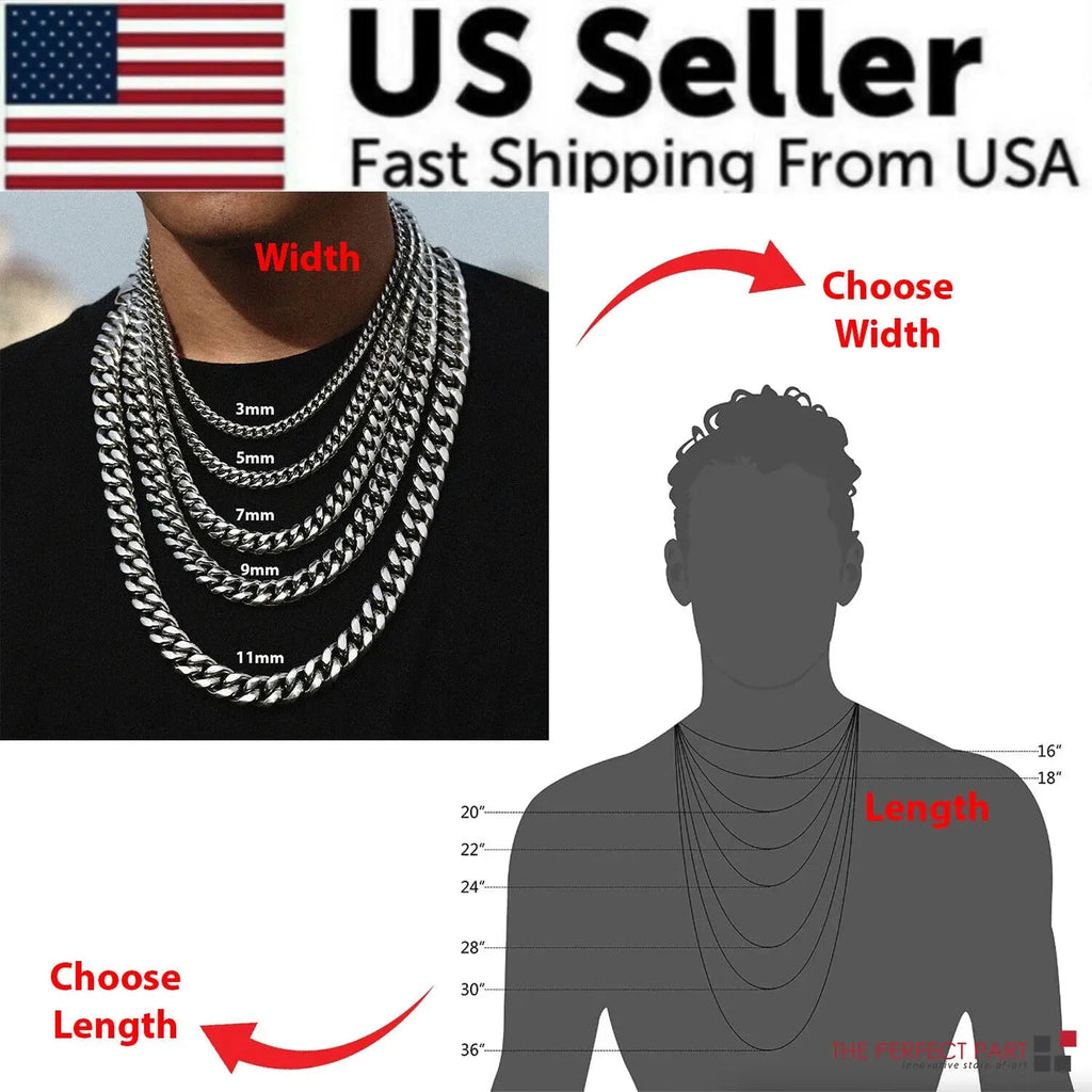 Stylish Stainless Steel Cuban Curb Chain Necklace for Men & Women - Available in 3/5/7/9/11mm Sizes