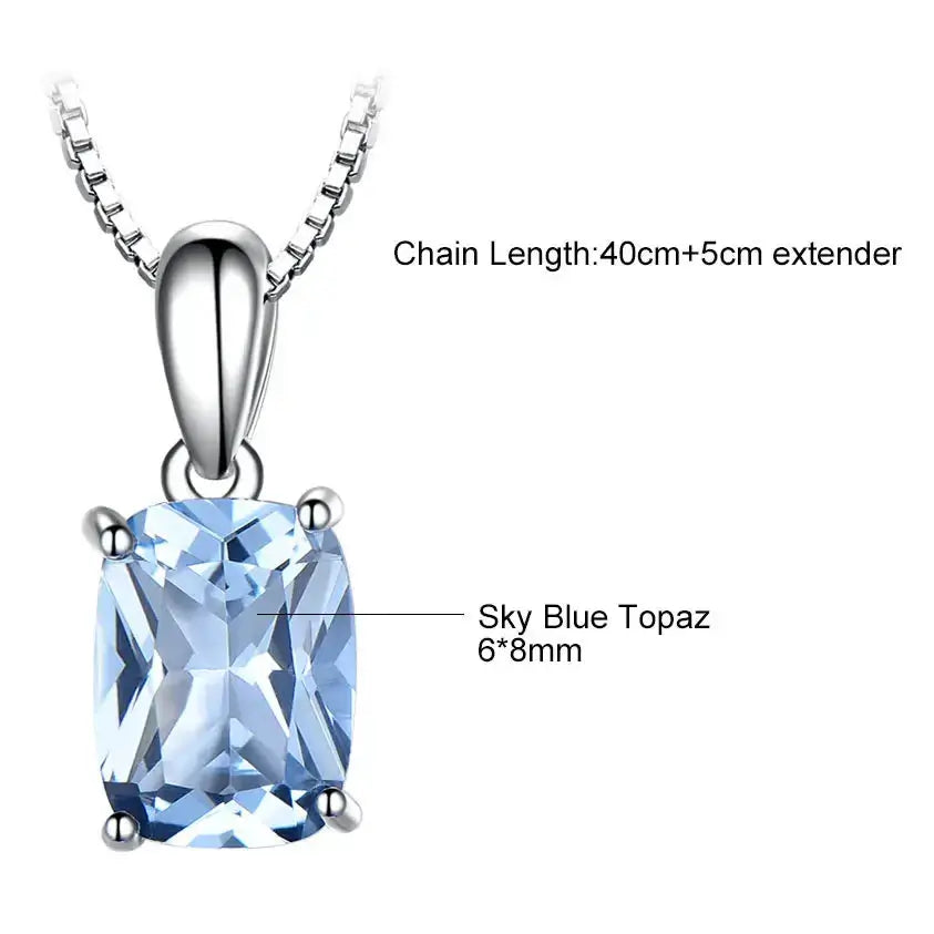 Elegant 925 Sterling Silver Blue Stone Pendant Necklace - Fine Jewelry