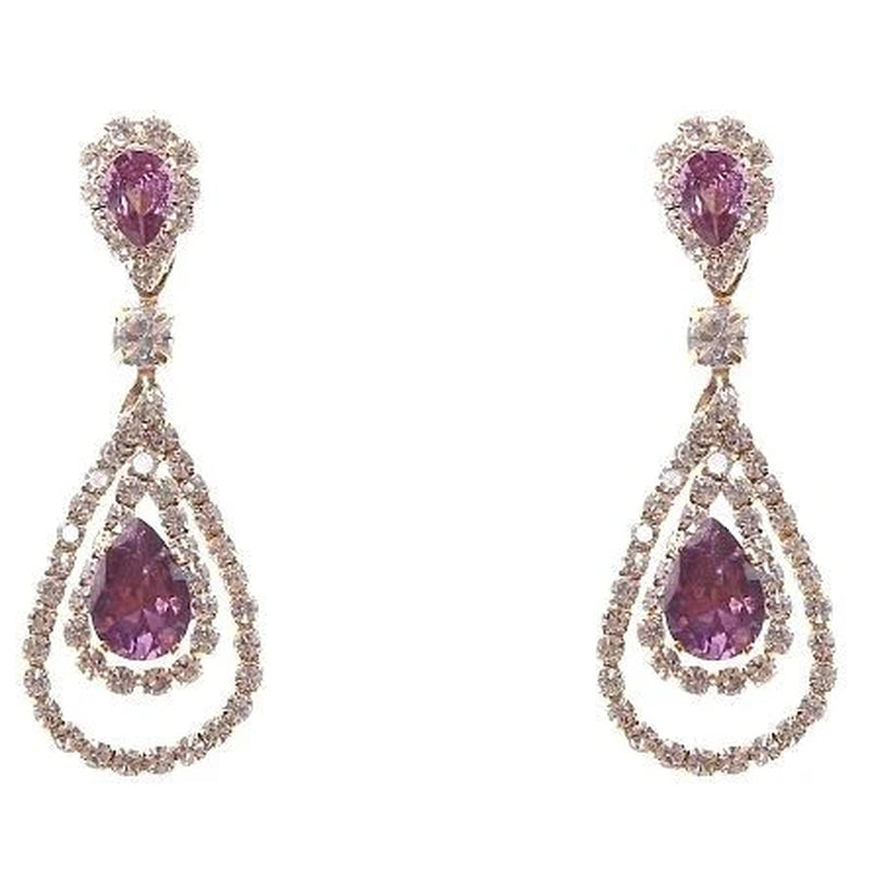 Elegant Linked Pear Rhinestone Dangle Earrings