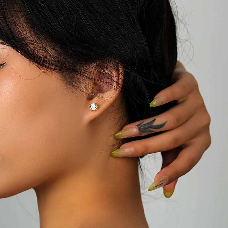 Stunning 1 Karat Gold Plated Crown-Shaped Zircon Stud Earrings