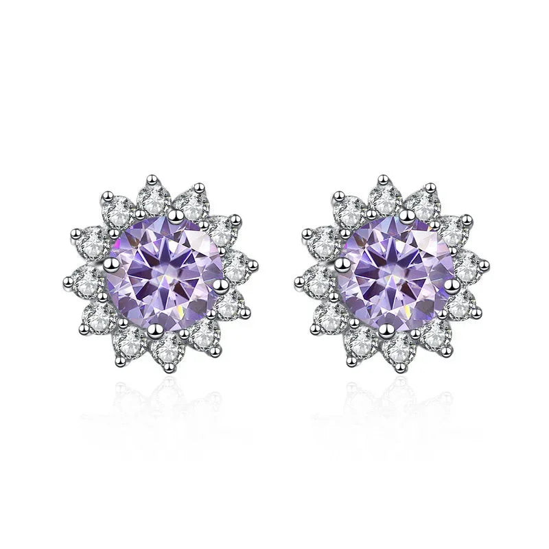 Stunning 1CT Moissanite Sunflower Stud Earrings in 925 Sterling Silver - D Color VVS1 Wedding Jewelry Gift for Her