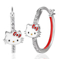 Hello Kitty Enamel Hoop Earrings, Fashion Jewelry, Rhodium Plated Brass Gift Box,15, 2 Pack