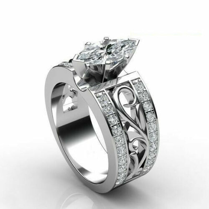 Wedding Engagement 925 Stamped Marquise Cut Simulated Sapphire Ring Sizes 6-10