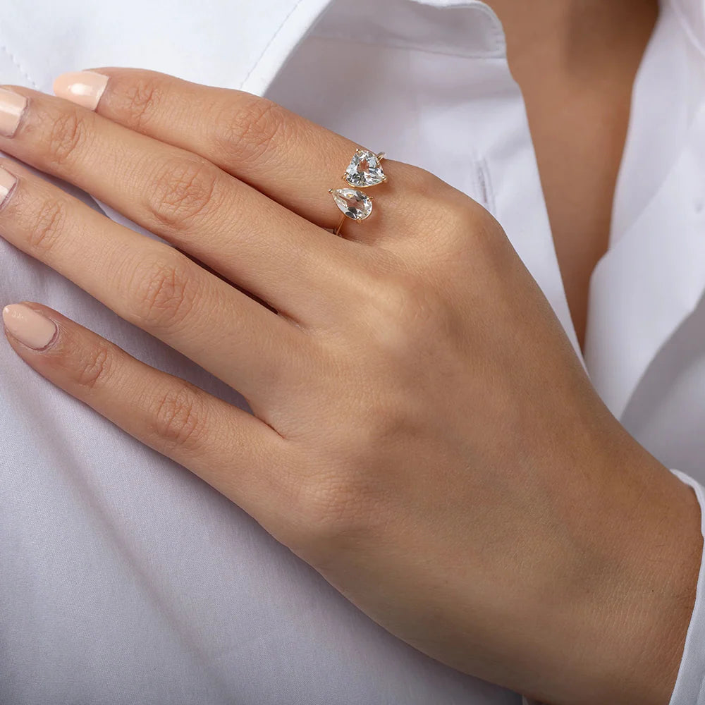 Adjustable Sterling Silver Gilded Heart Ring - Perfect Gift for Loved Ones