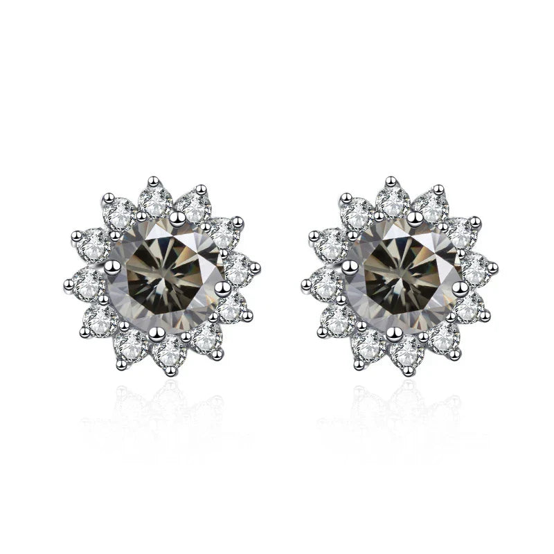 Stunning 1CT Moissanite Sunflower Stud Earrings in 925 Sterling Silver - D Color VVS1 Wedding Jewelry Gift for Her