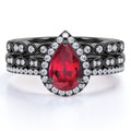 1.75 Carat Teardrop Vintage Simulated Ruby Trio Set in 18K Black Gold over Silver