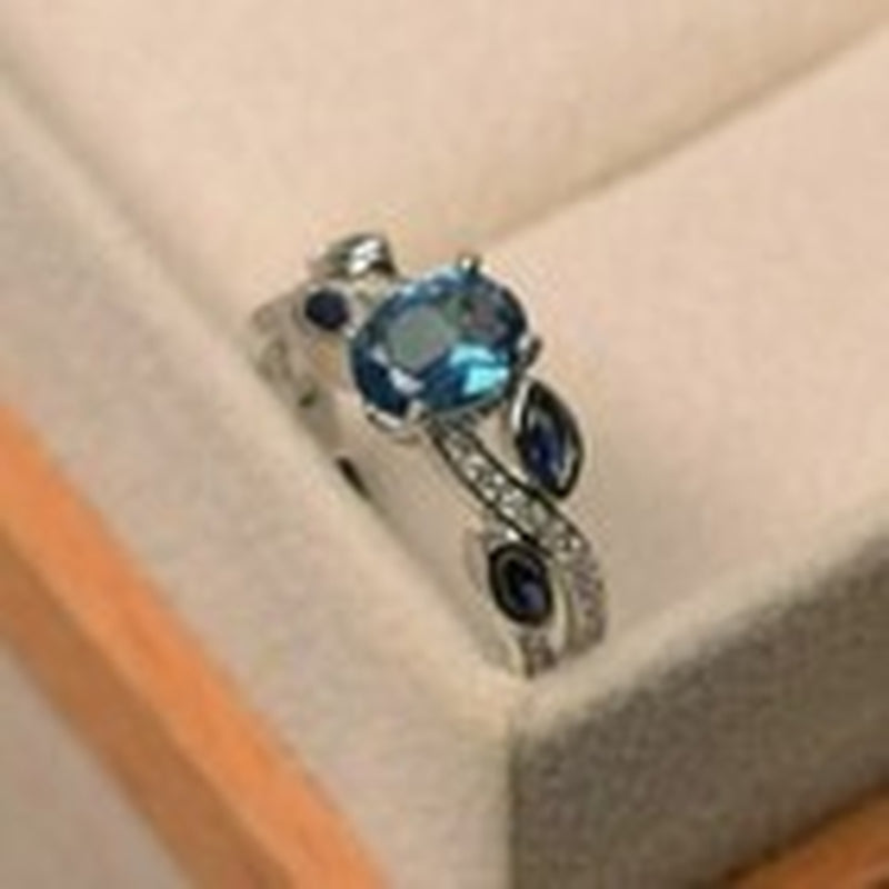 Oval Romantic Cut Aquamarine Women Silver Plated Rings Size 6-10 Simulated Glass