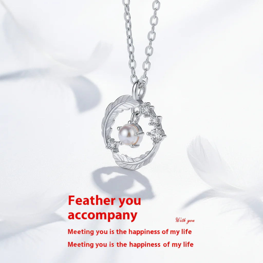 Elegant Moonstone Feather Pendant Necklace in 925 Silver