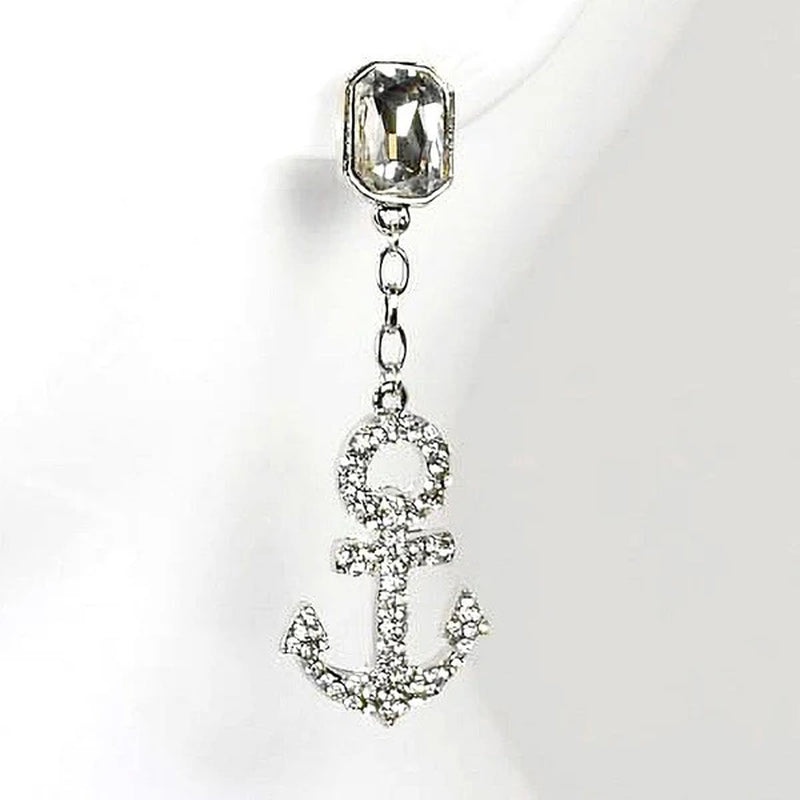 Elegant Glass Stone Dangle Earrings with Anchor Design
