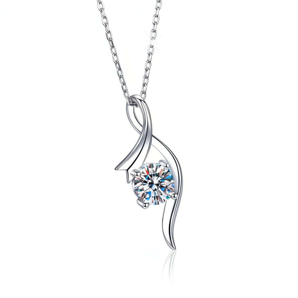 Stunning 1 Carat Moissanite Diamond Necklace in 925 Sterling Silver - Elegant Four-Prong Pendant