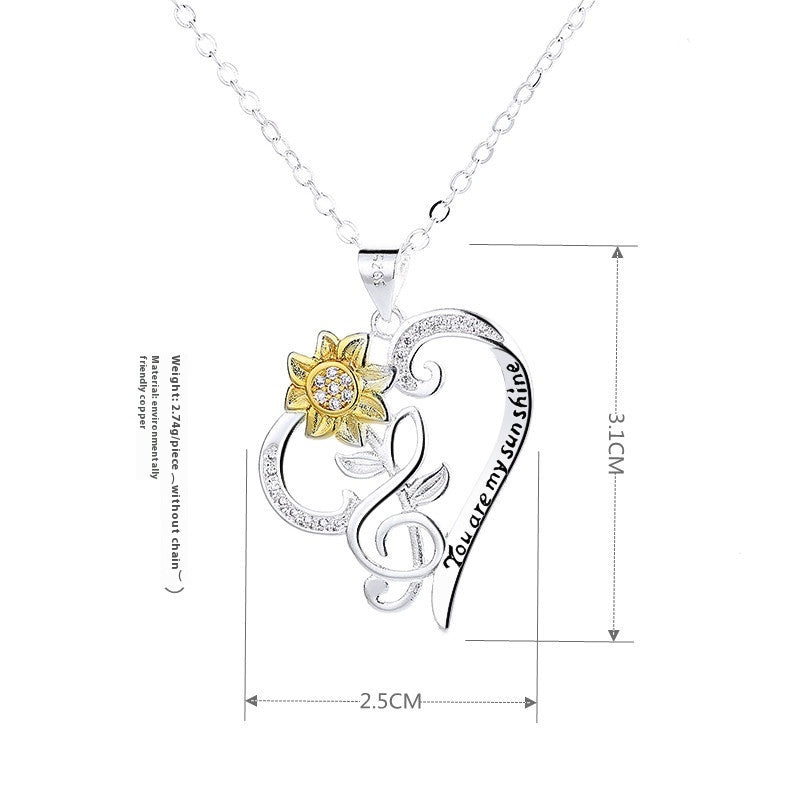 Pastoral Style Two-Color Sunflower Pendant Trend Heart Clavicle Chain
