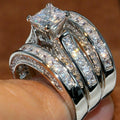 925 Silver Women Fashion 3Pcs/Set Wedding Ring Cubic Zircon Jewelry Sz 6-10