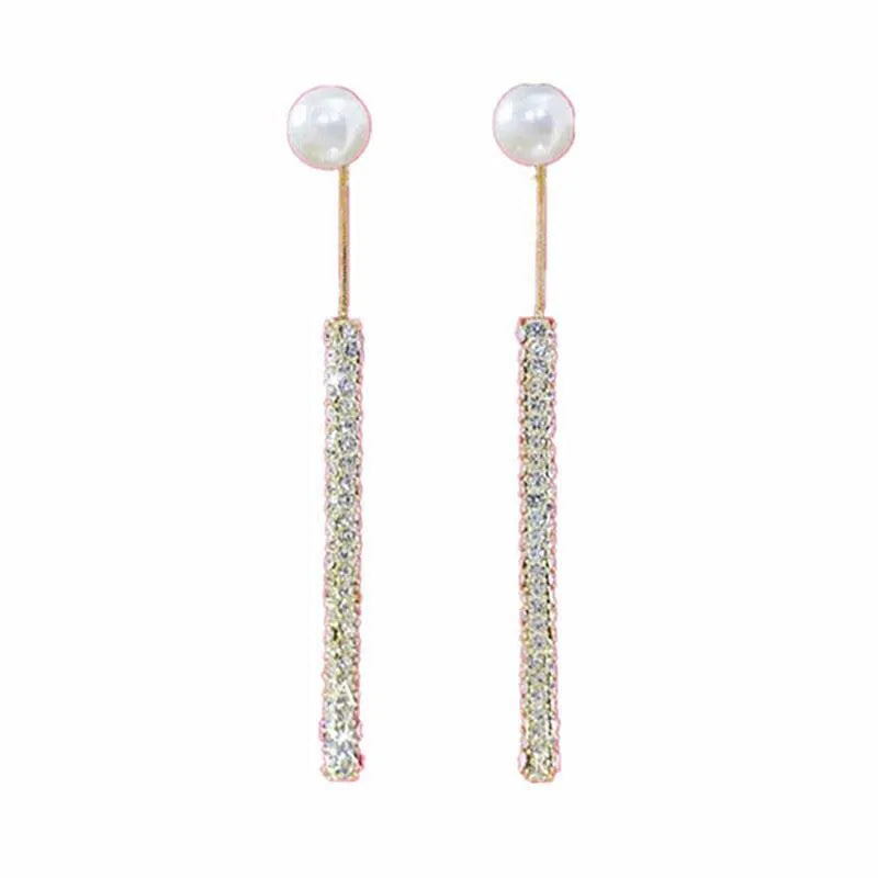 Luxury Korean Long Tassel Pearl Dangle Earrings with Rhinestones - Perfect for Weddings and Parties