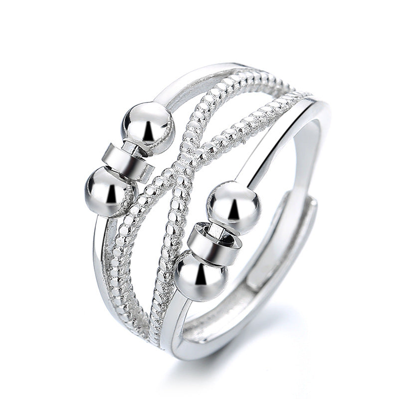 Rotatable Ring with Open Design Fashion Double-Layered Hollow Line Anxiety Relief Rings for Women
