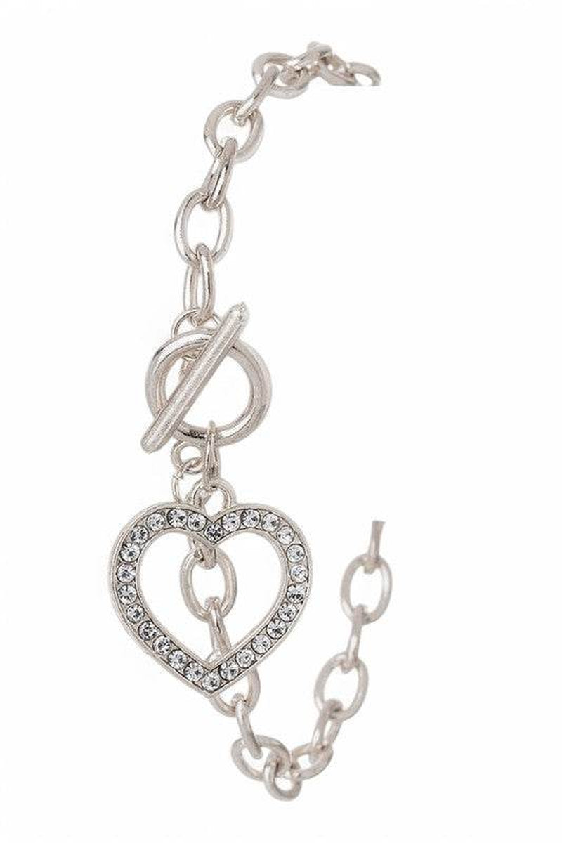 Elegant Crystal Heart Toggle Bracelet