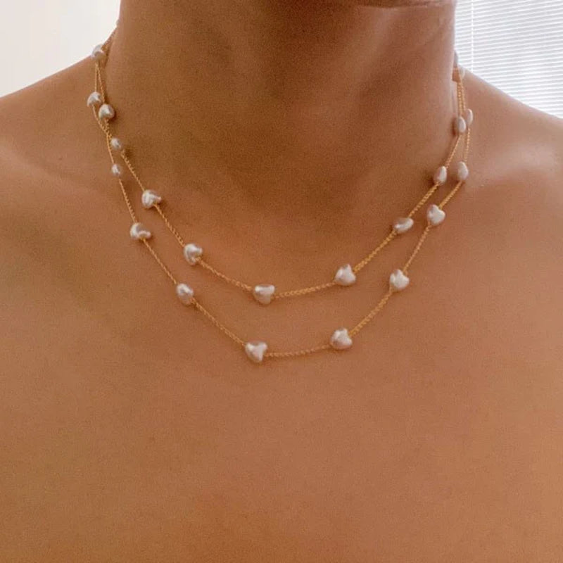 Elegant Pearl Heart Long Chain Necklace for Timeless Style