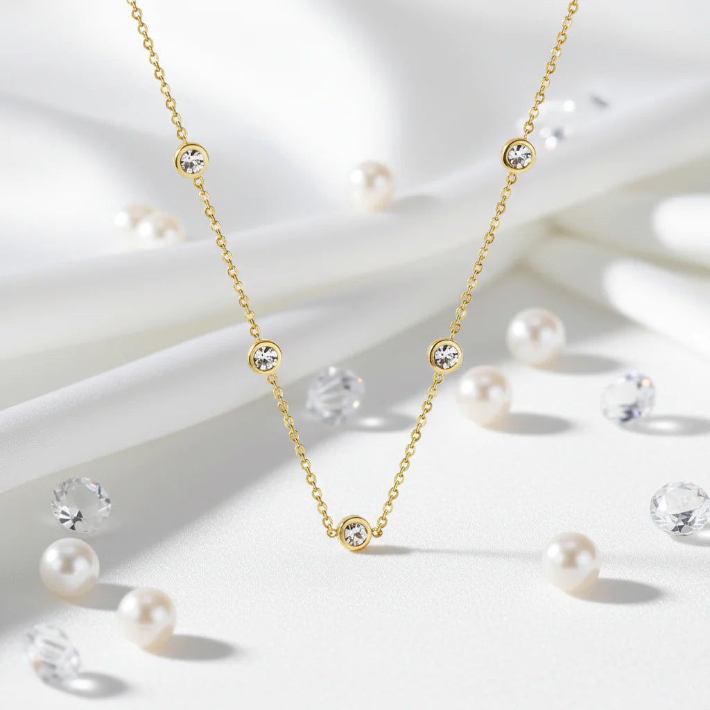 Stunning 2.5 Carat Moissanite Bubble Set Chain Necklace in 925 Sterling Silver