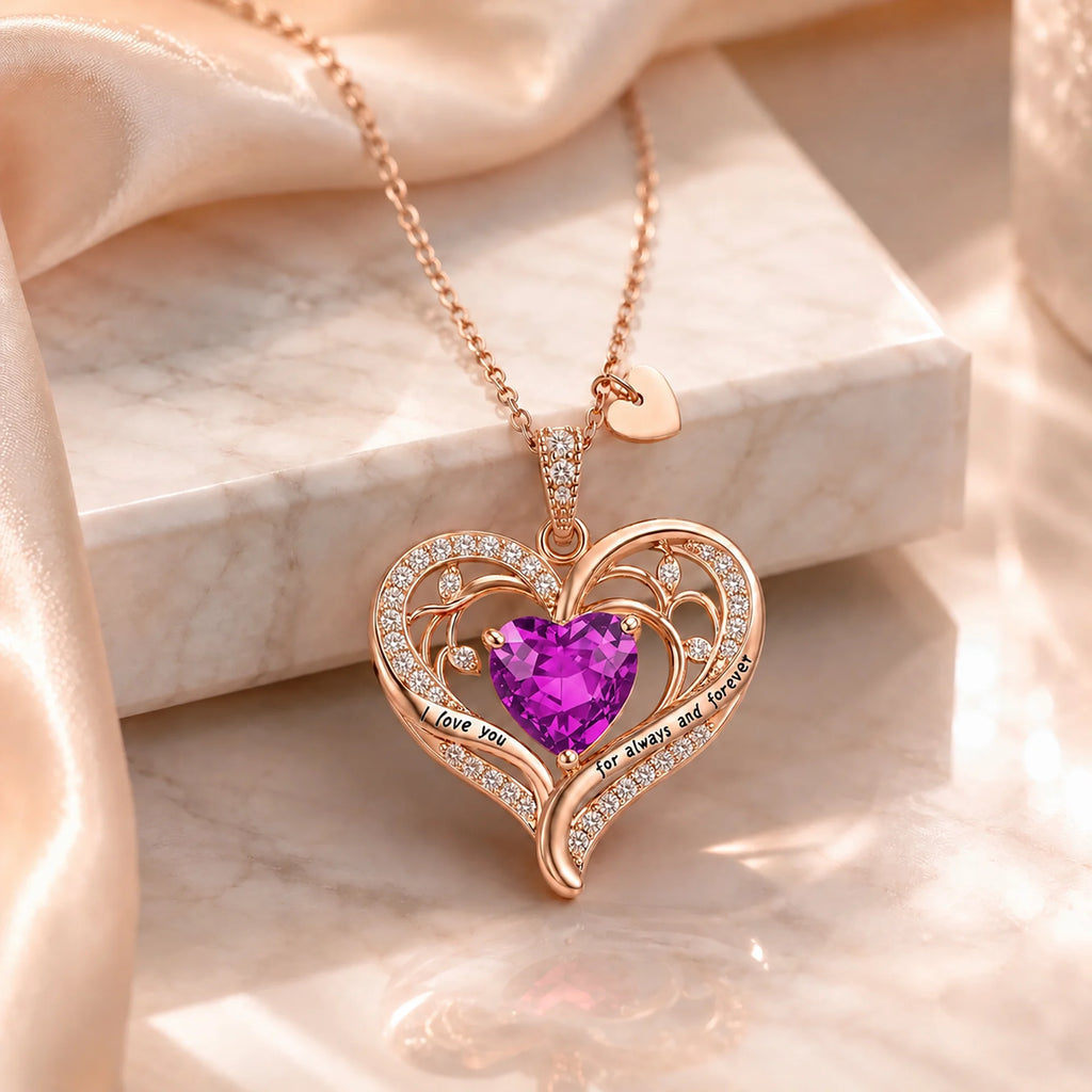 Birthstone Heart Pendant Necklace for Women, Christmas Birthday Anniversary Jewelry Gift