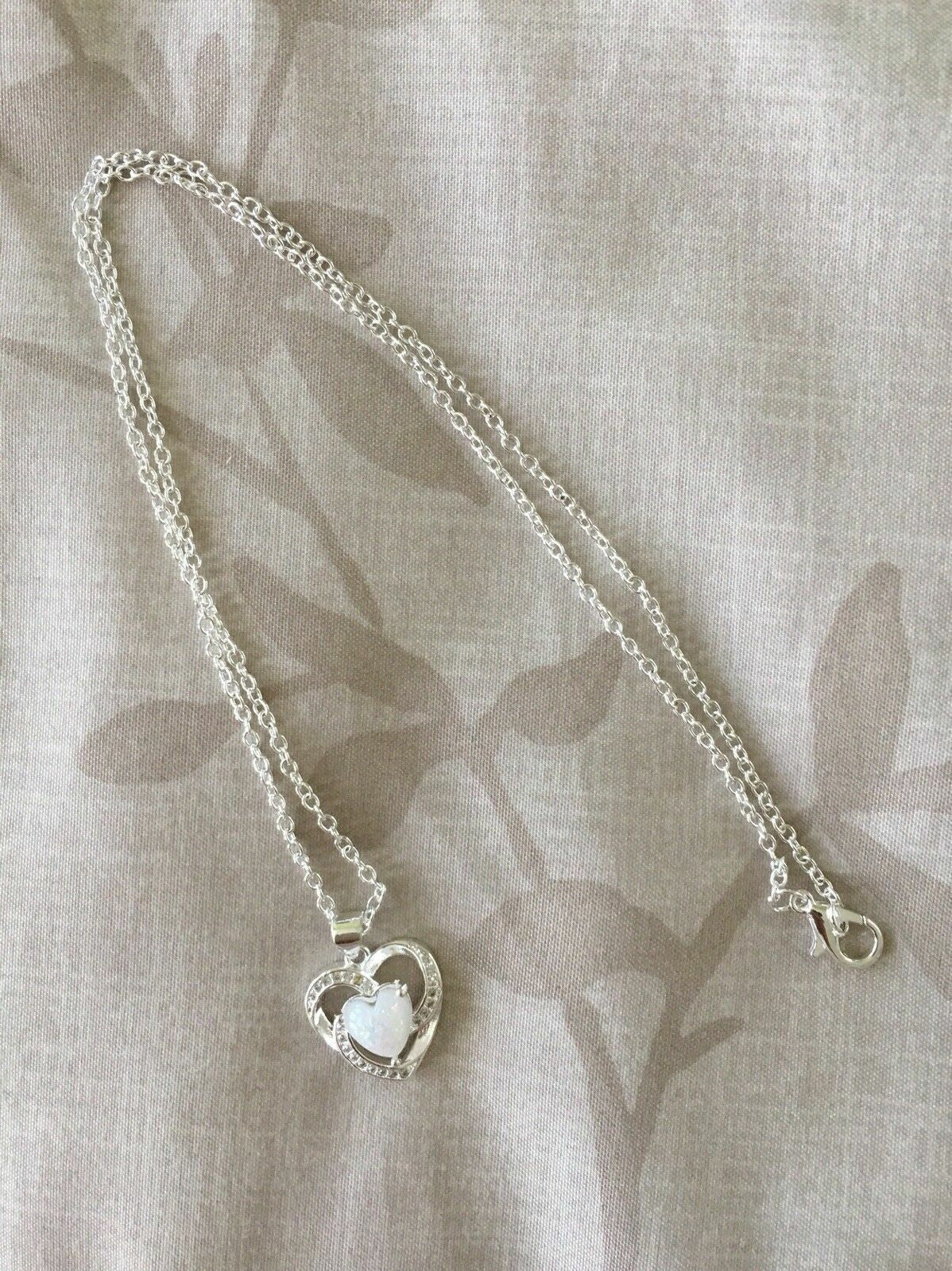 Women Silver Plated Opal Heart Pendant Necklace 18” Lab-Created