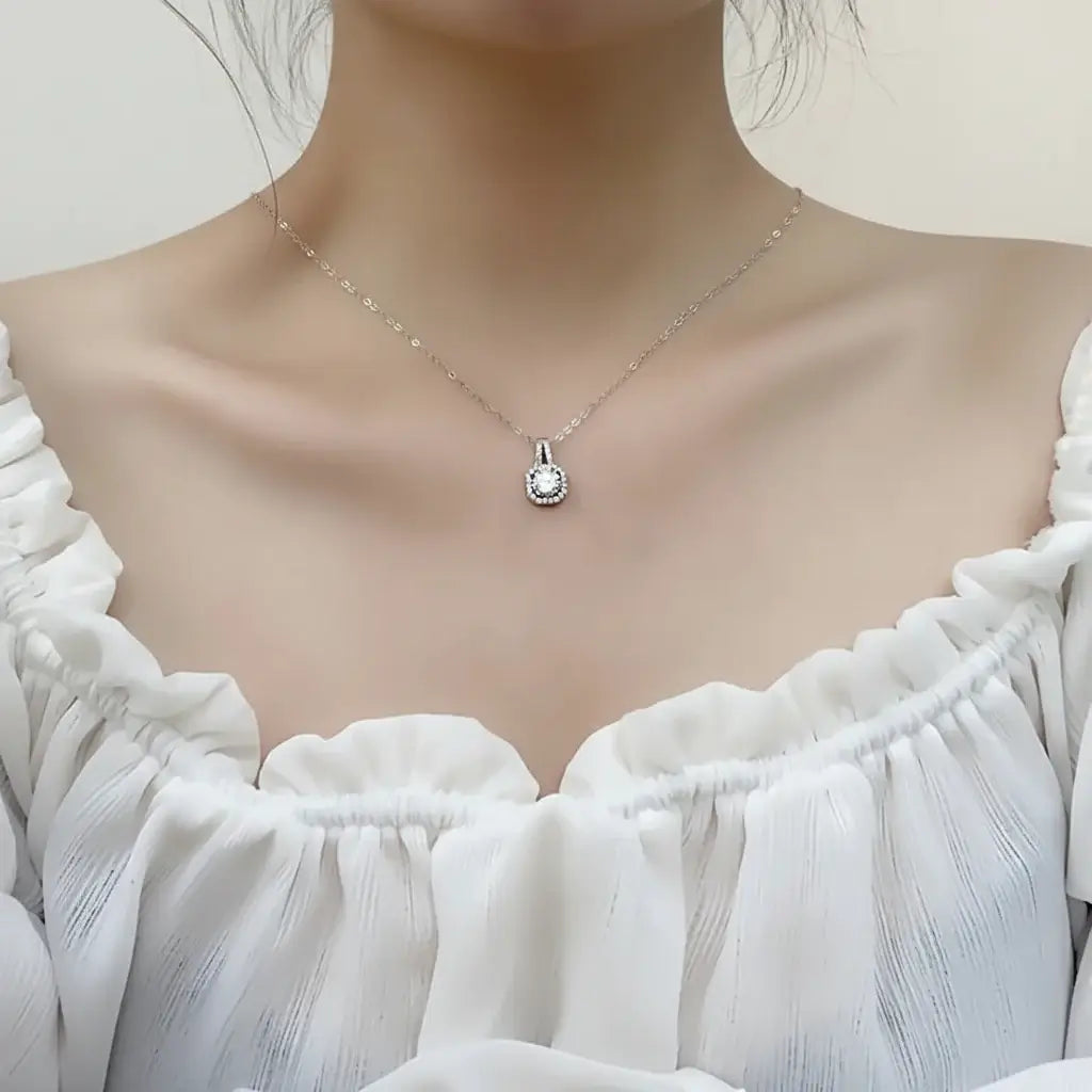 Stunning Moissanite Diamond Pendant Necklace in Rhodium-Plated 925 Silver