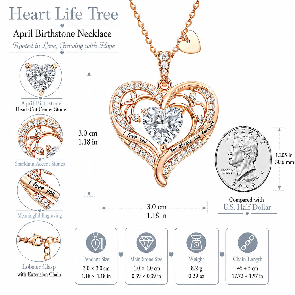 Birthstone Heart Pendant Necklace for Women, Christmas Birthday Anniversary Jewelry Gift