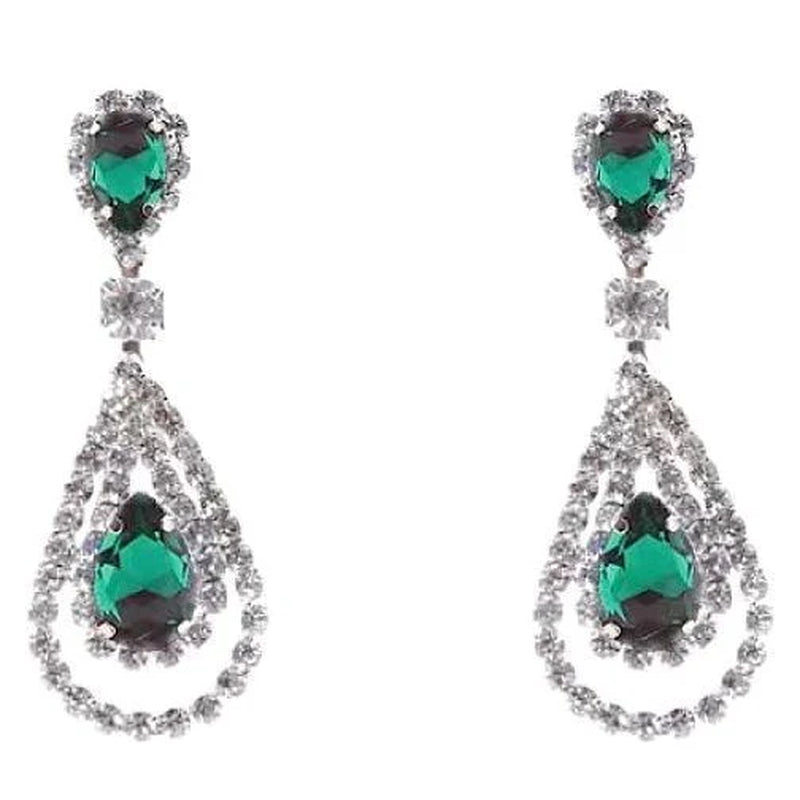 Elegant Linked Pear Rhinestone Dangle Earrings