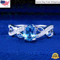 Oval Romantic Cut Aquamarine Women Silver Plated Rings Size 6-10 Simulated Glass
