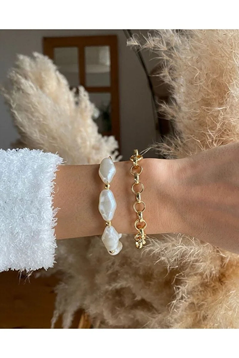 Elegant Pearl Chain Bracelet Set - Adjustable Two-Piece Minimalist Layered Jewelry Gift for Her